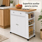 Carrito auxiliar de cocina Blanco / Roble en uso como superficie extra en una cocina real