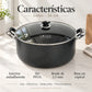 Características de la olla antiadherente Lotus de 36 cm (16 QT): libre de PFOA, apta para gas, eléctrica, inducción y vitrocerámica
