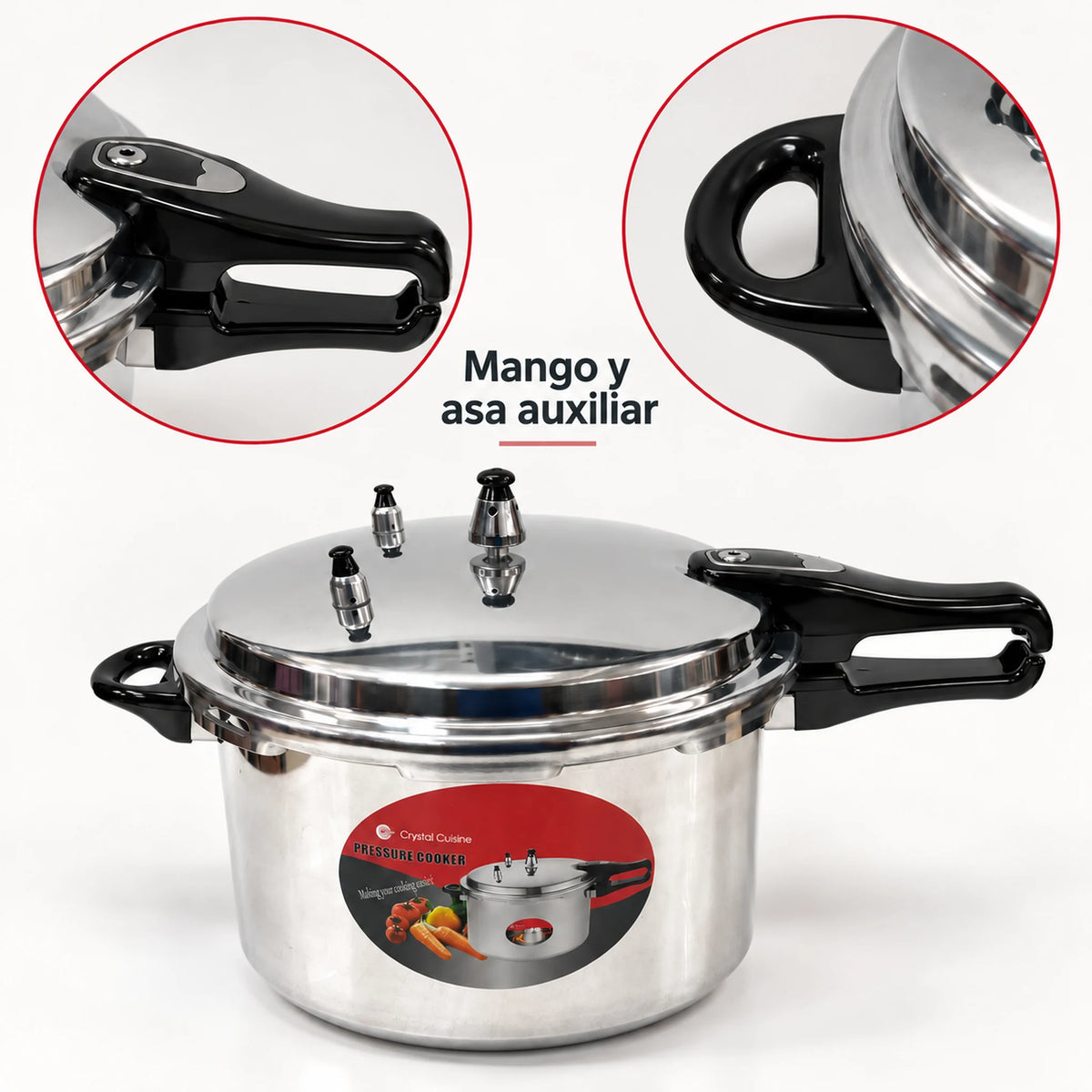 Olla de presión de aluminio de 11 litros – mango con cierre y asa