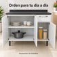 Gabinete de cocina de acero 105 cm – en uso: espacio para platos, ollas y despensa
