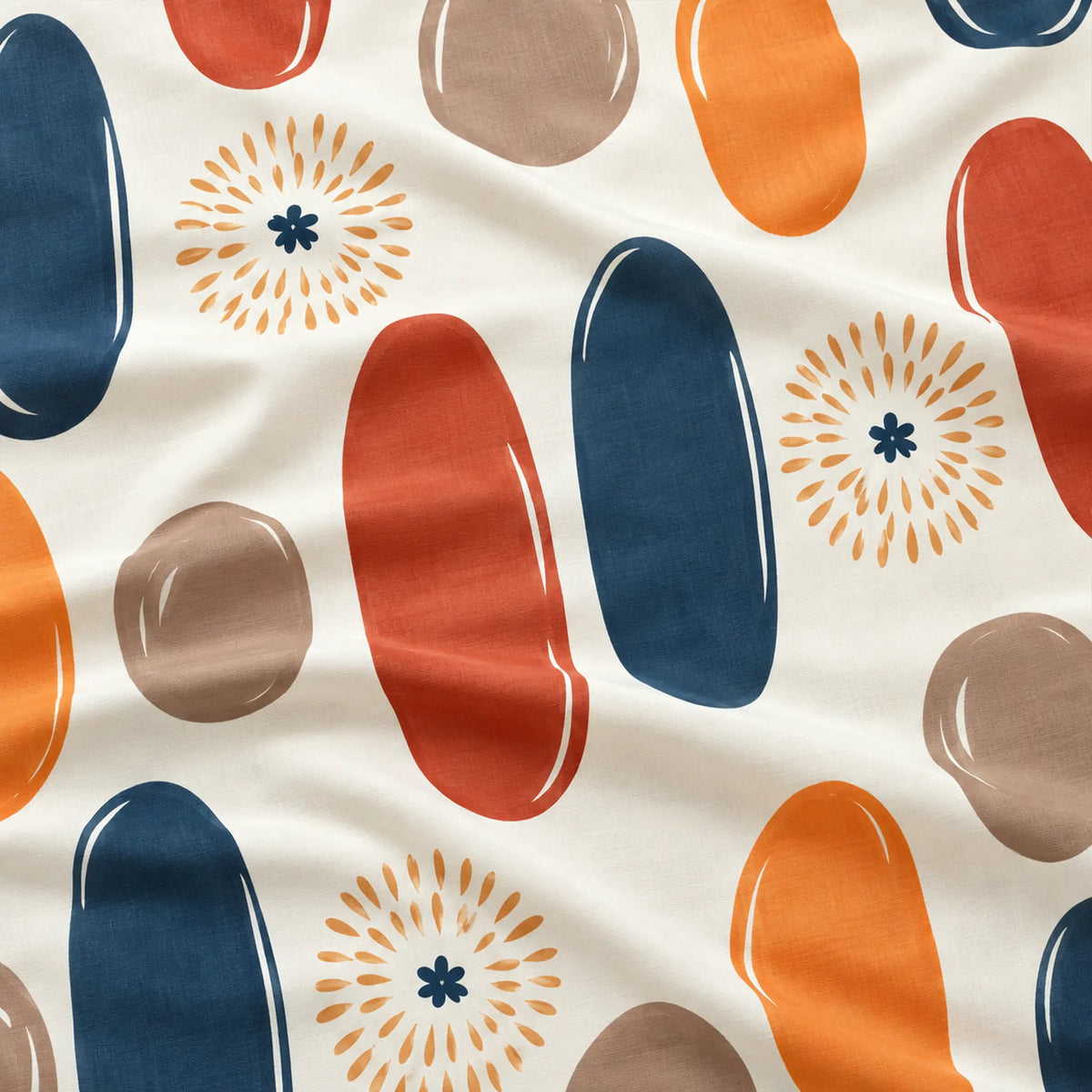 Juego de sábanas con vuelo 4 piezas, diseño Óvalos Multicolor – detalle del estampado