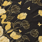 Juego de sábanas semimatrimonial 1.20 m, diseño Flores Doradas Fondo Negro – detalle del estampado