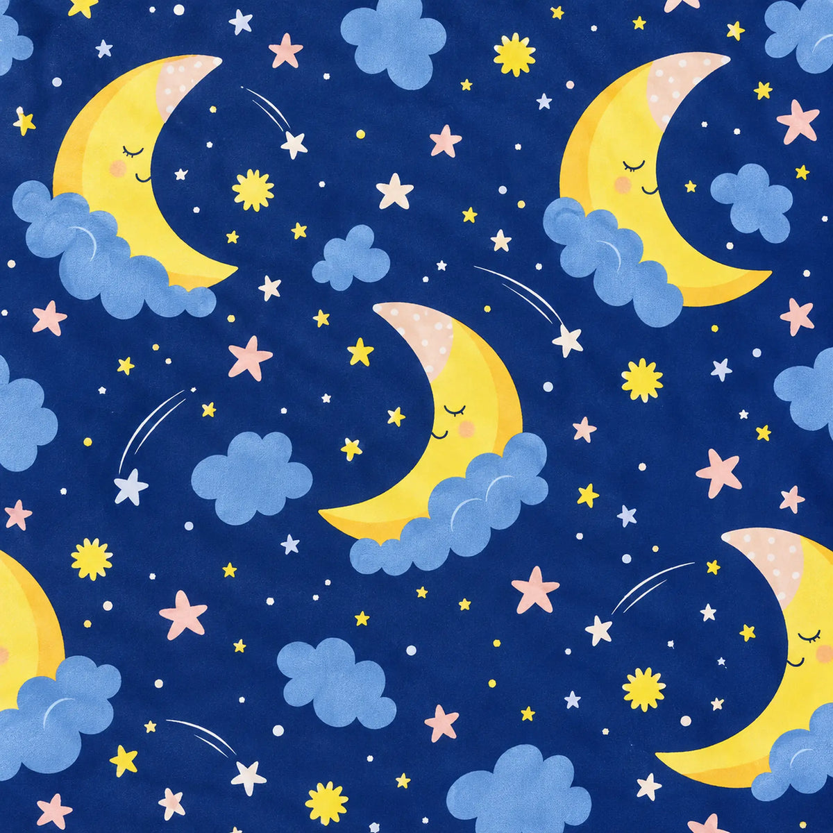 Juego de sábanas semimatrimonial 1.20 m, diseño Lunas y Estrellas Azul Marino – detalle del estampado