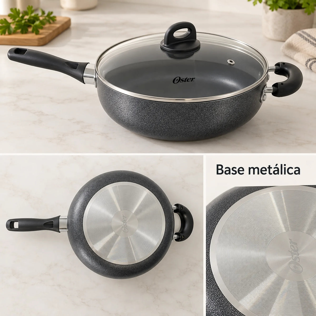 Base metálica de la sartén para saltear Oster de aluminio