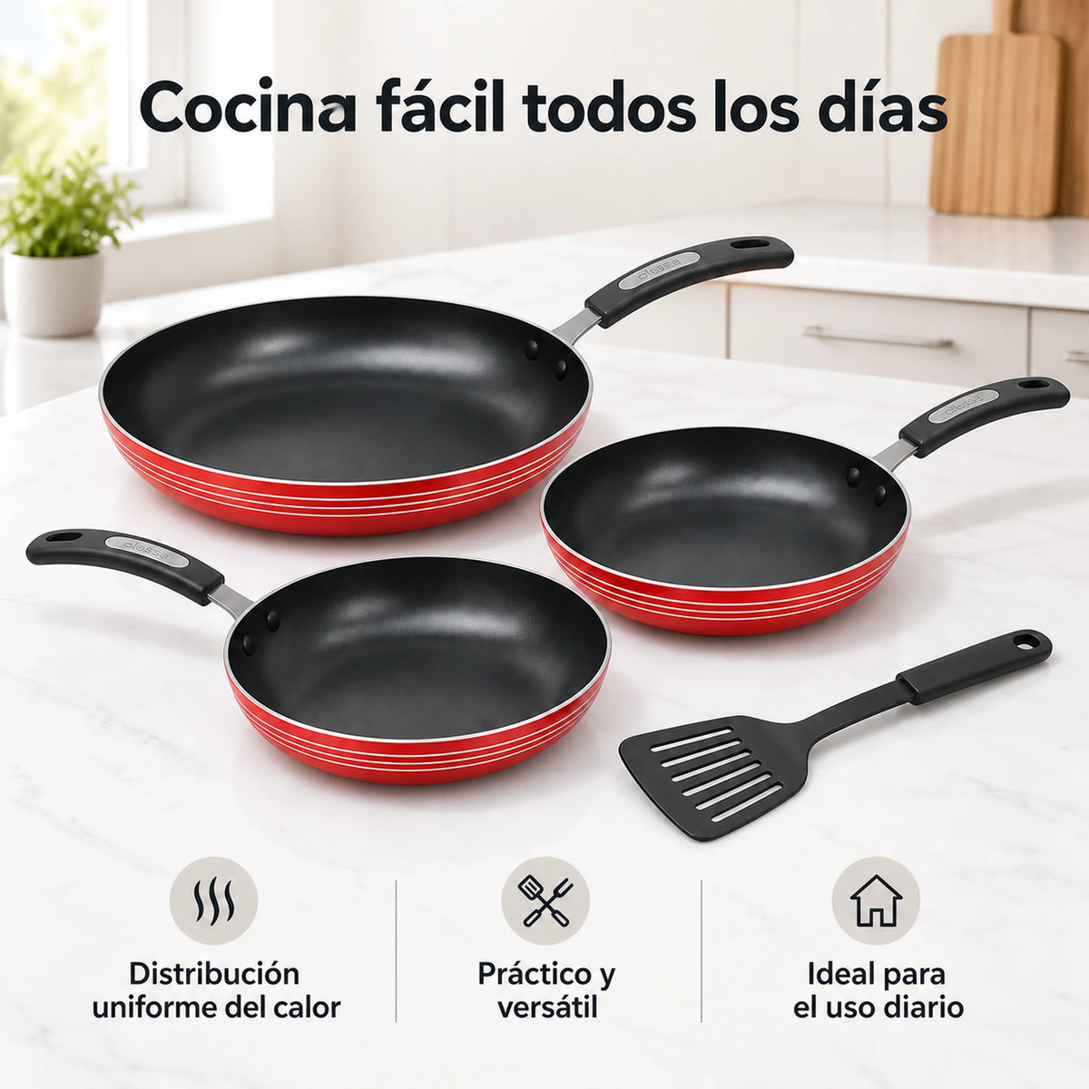 Beneficios del set de sartenes Alsasa rojo para uso diario