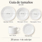 Guía de tamaños de la vajilla de porcelana Lotus, diseño Blanco Clásico