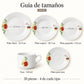 Guía de tamaños de la vajilla de porcelana Lotus, diseño Tulipán Lineal