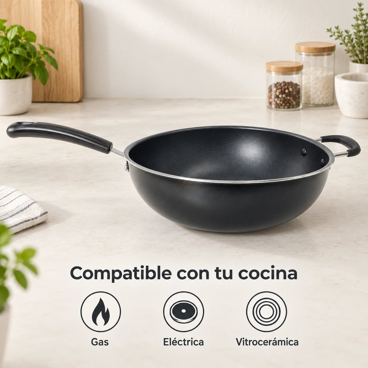 Wok Alsasa compatible con estufas de gas, eléctricas y vitrocerámicas