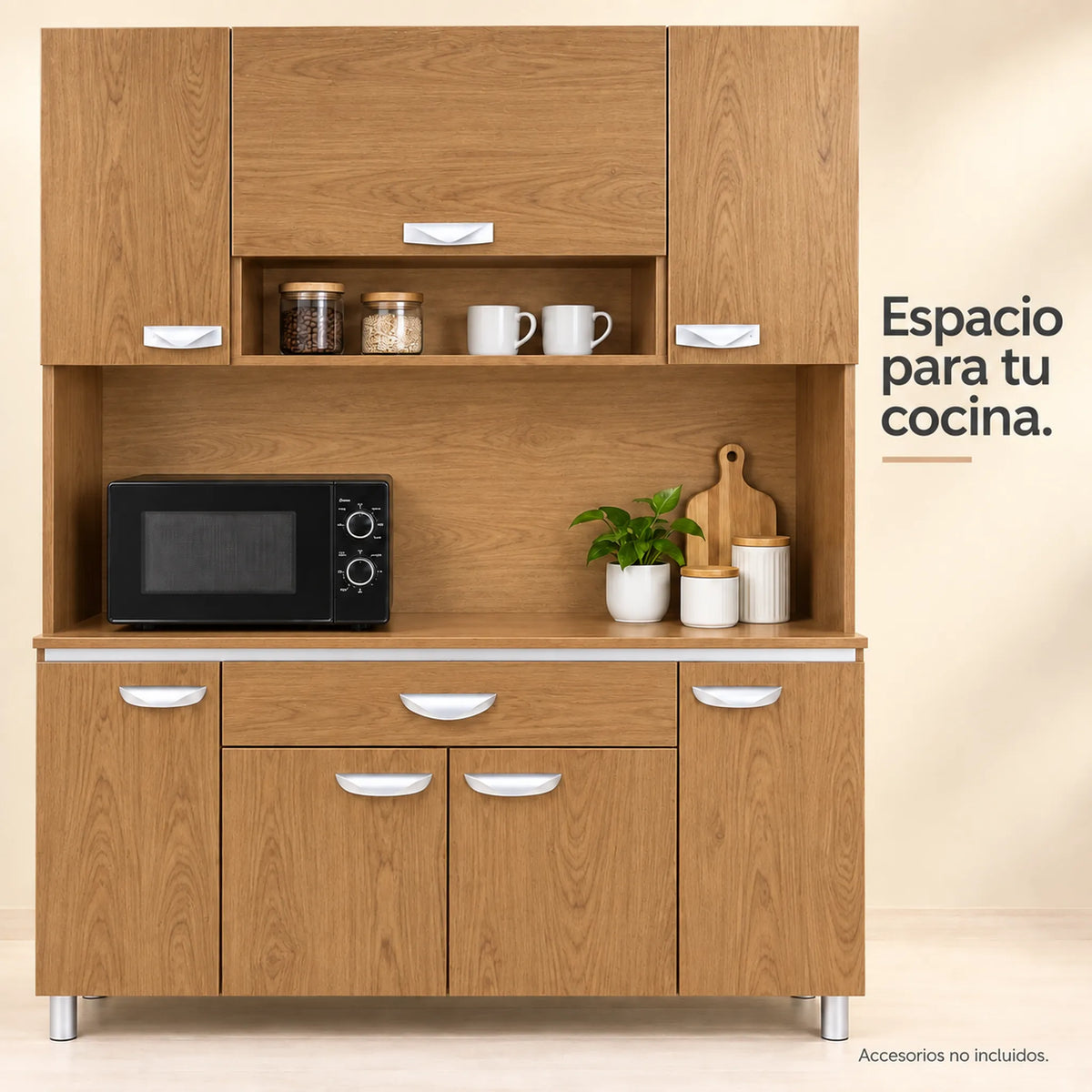 Alacena de cocina 7 puertas y 1 gaveta color Roble Miel – nicho central abierto
