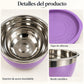 Detalle del interior de acero inoxidable, la tapa de silicona y el borde metálico de los bowls Lotus