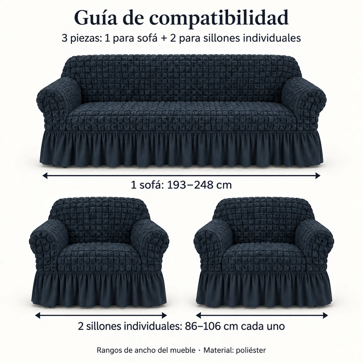Set de cobertores Versalles color Azul Marino, guía de compatibilidad de medidas