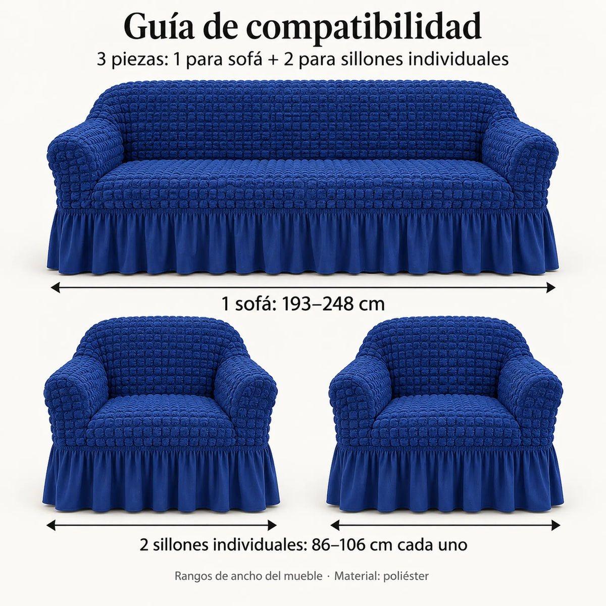 Set de cobertores Versalles color Azul Rey, guía de compatibilidad de medidas