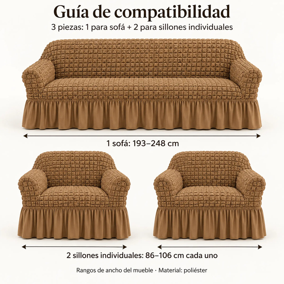 Set de cobertores Versalles color Camel, guía de compatibilidad de medidas