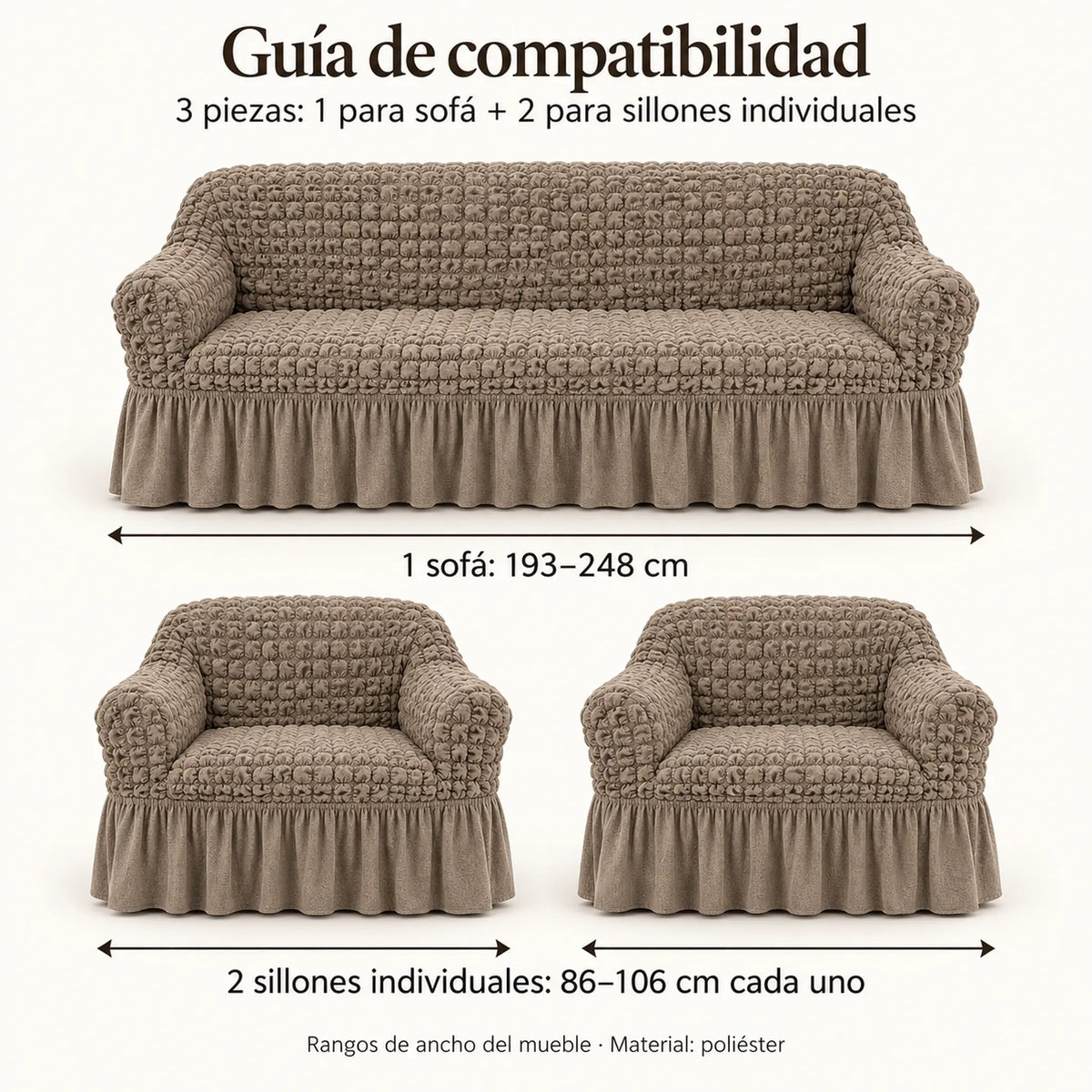 Set de cobertores Versalles color Taupe, guía de compatibilidad de medidas