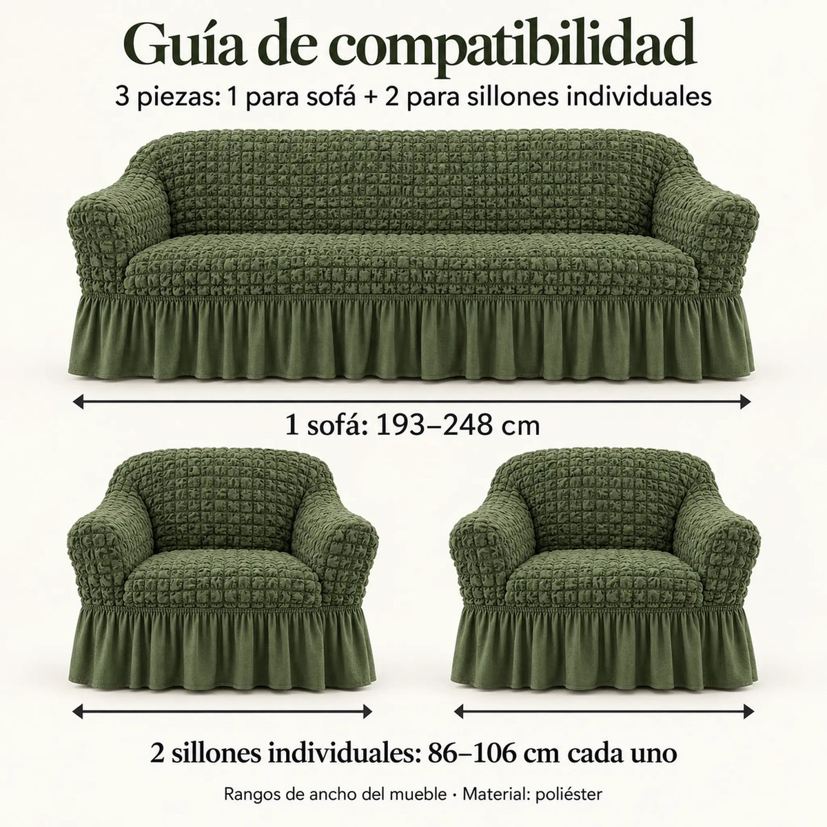 Set de cobertores Versalles color Verde Oliva, guía de compatibilidad de medidas