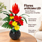 Arreglo de flores artificiales con luz LED, diseño Rojo Tropical – resumen de características