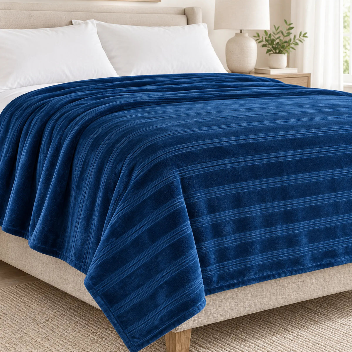Frazada full azul marino de 180 x 220 cm con rayas en relieve – brillo tornasol sutil