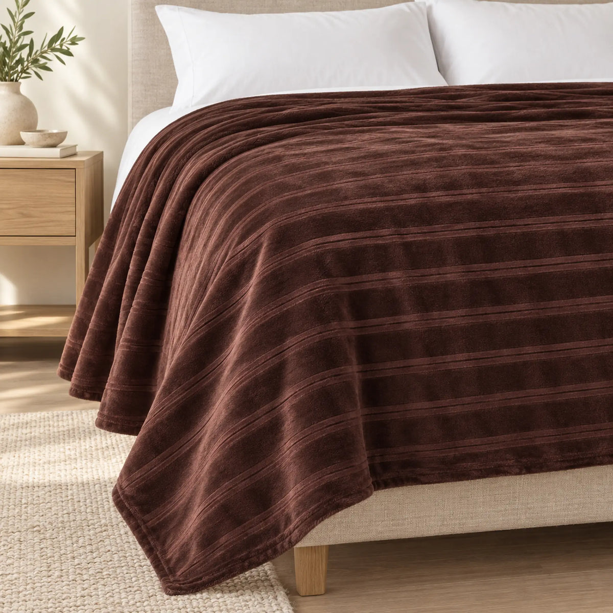 Frazada full chocolate de 180 x 220 cm con rayas en relieve – brillo tornasol sutil
