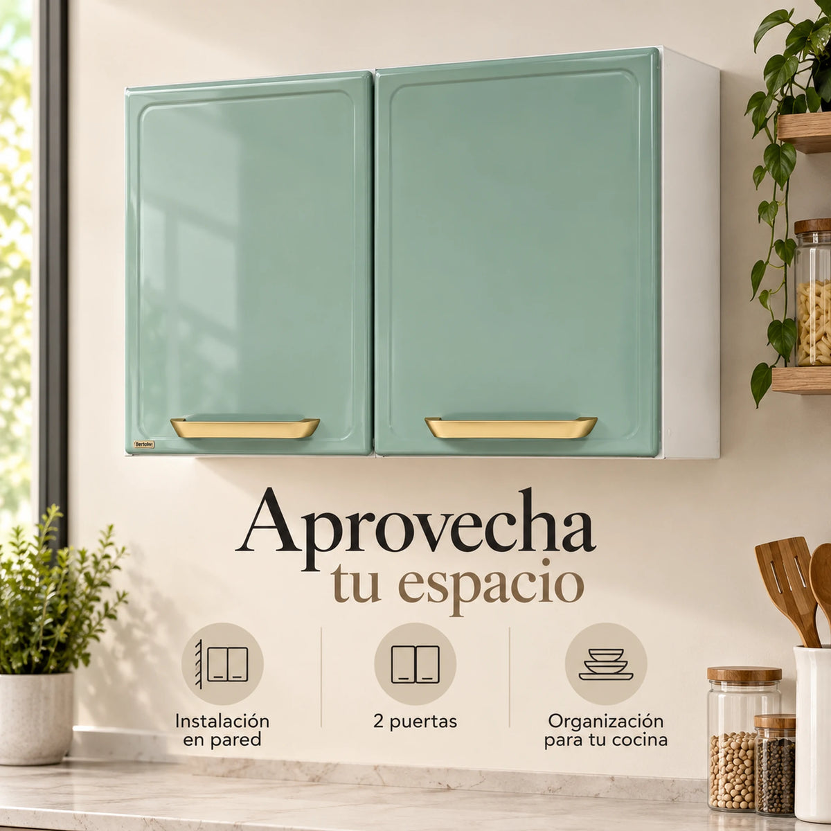 Gabinete aéreo Bertolini de 2 puertas instalado en la pared de una cocina