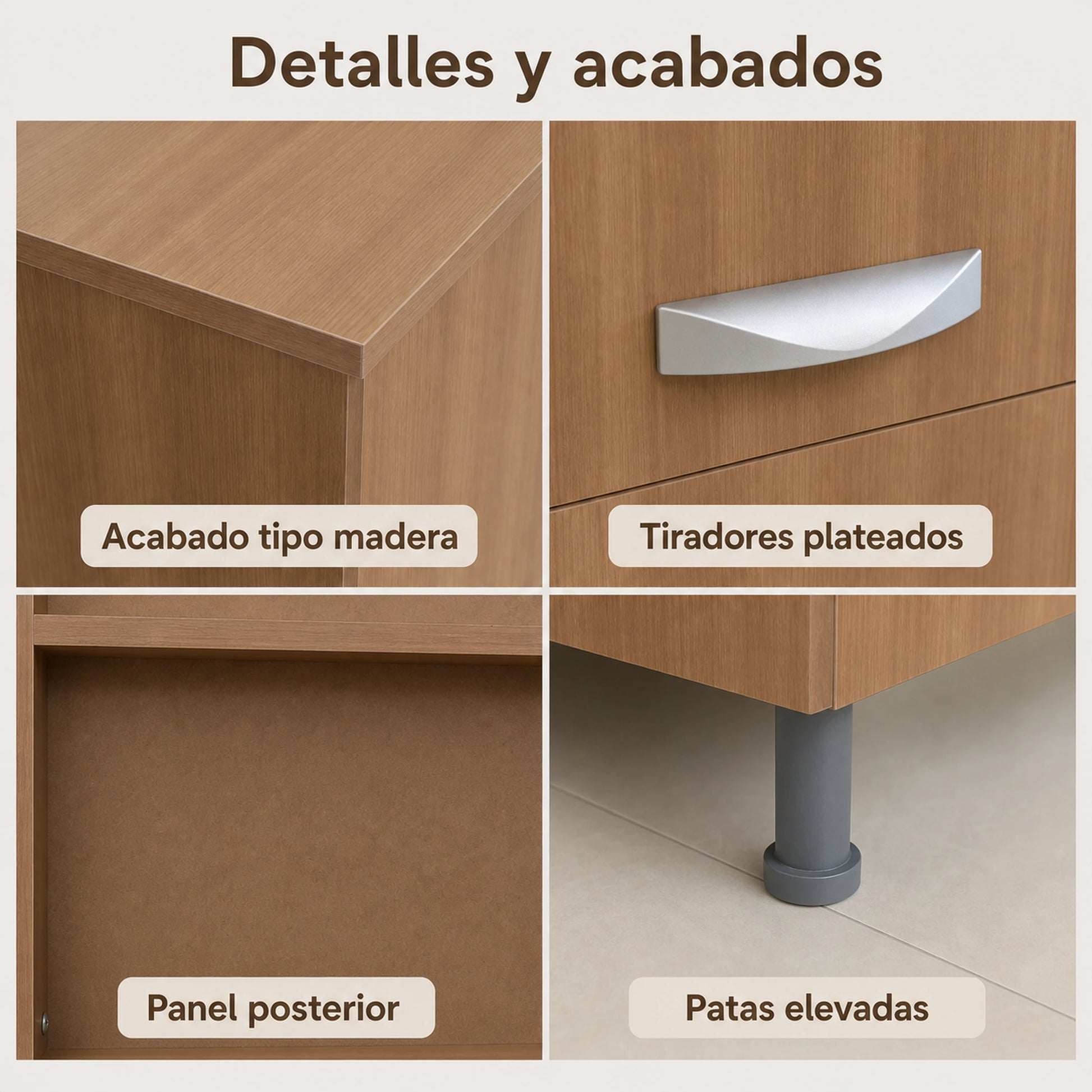 Gabinete de cocina en Madera Beige, detalles de acabados