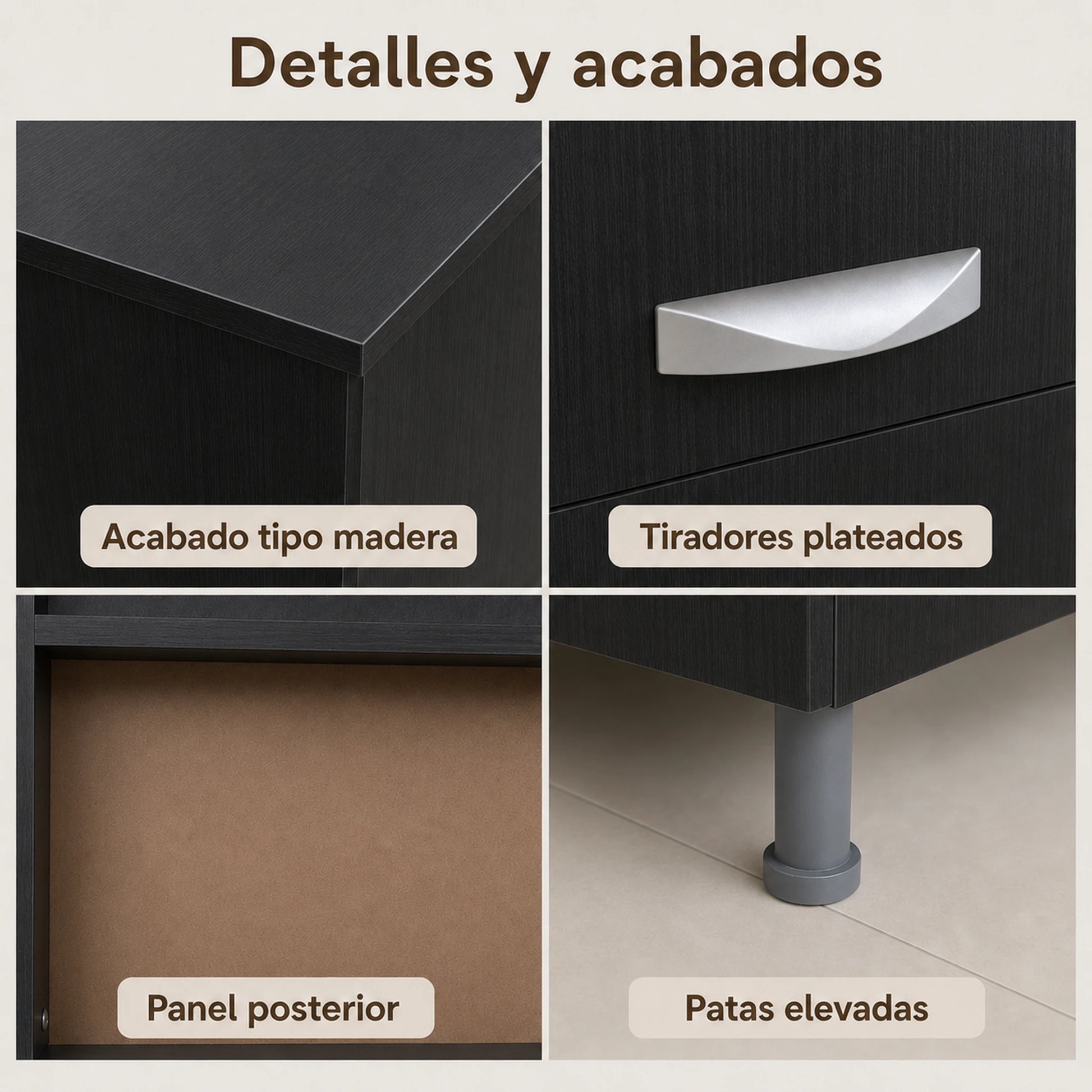 Gabinete de cocina en Negro, detalles de acabados