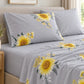Juego de sábanas 4 piezas estampado gris con girasoles – detalle de las fundas