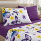 Juego de sábanas 4 piezas estampado morado con mariposas – detalle de las fundas
