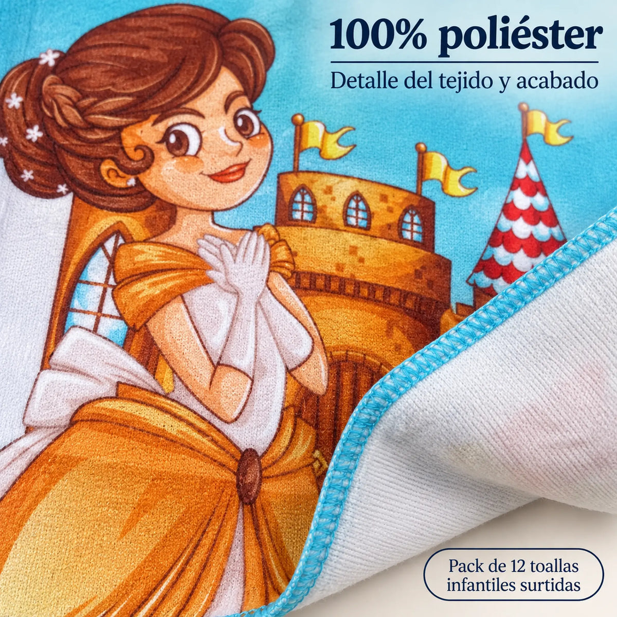 Pack de 12 Toallas Infantiles, detalle del tejido 100% poliéster