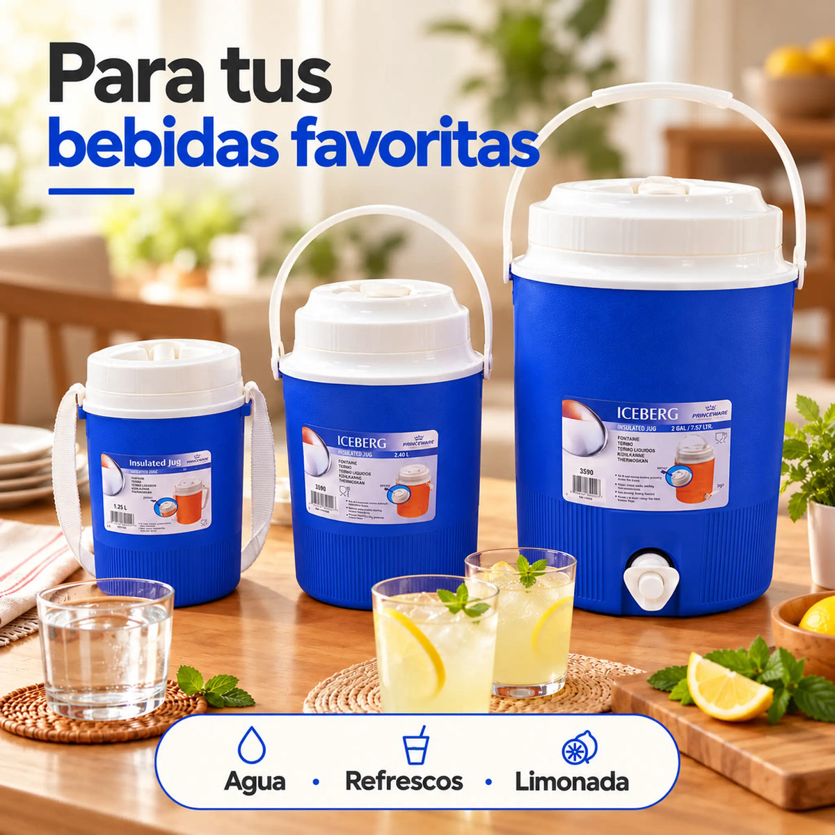 Set de 3 termos para líquidos color azul – bebidas para reuniones