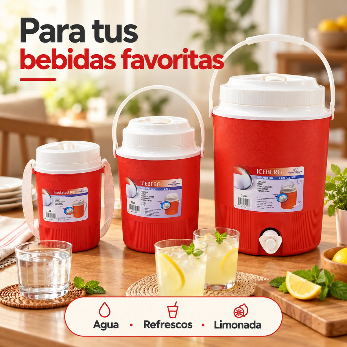 Set de 3 termos para líquidos color rojo – bebidas para reuniones