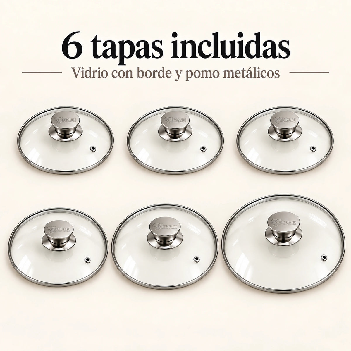Tapas de vidrio de la batería de cocina Toscana Epicure