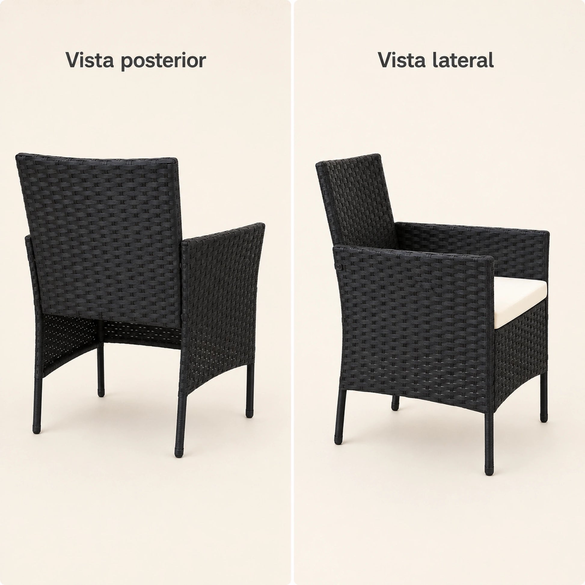 Vista posterior y lateral del sillón del juego de terraza