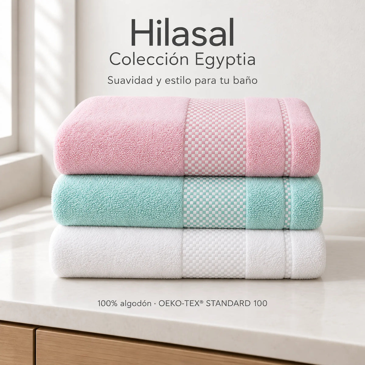Toallas Hilasal Egyptia dobladas mostrando los colores disponibles