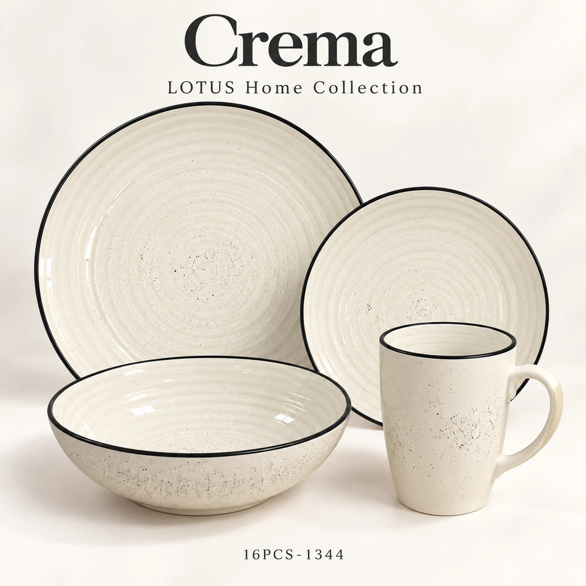 Vajilla Lotus color Crema, juego de 16 piezas de cerámica de gres