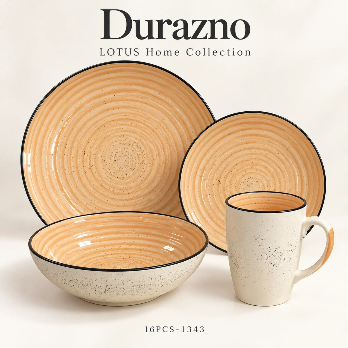 Vajilla Lotus color Durazno, juego de 16 piezas de cerámica de gres