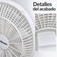 Ventilador de pedestal blanco de 18 pulgadas – detalle de acabado y uniones