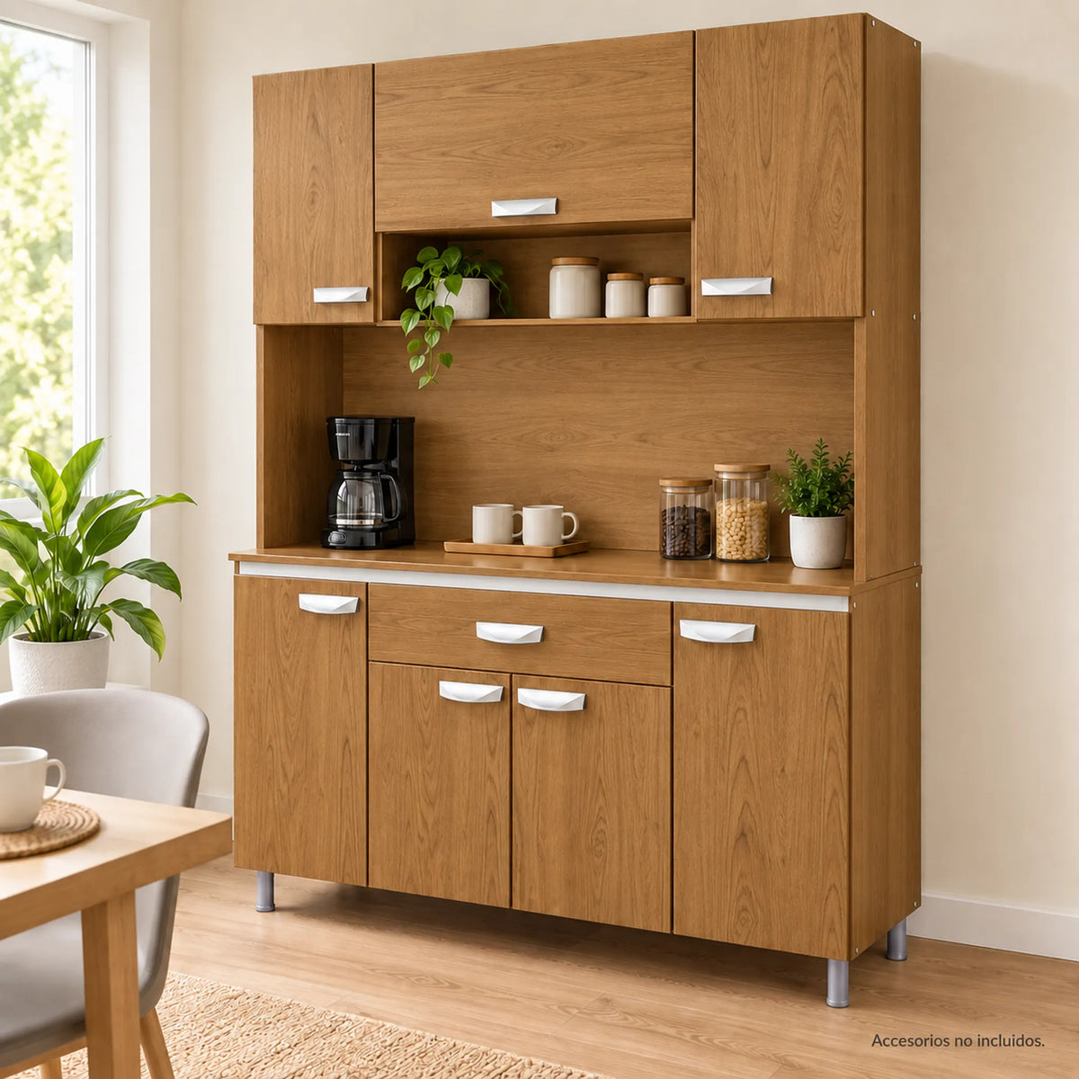 Alacena de cocina 7 puertas y 1 gaveta color Roble Miel – en una cocina ambientada