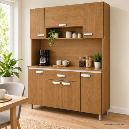 Alacena de cocina 7 puertas y 1 gaveta color Roble Miel – en una cocina ambientada