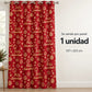 Cortina navideña Pasión Guajira Elfo roja con letras Feliz Navidad doradas – se vende por panel (1 unidad)