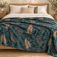 Frazada estampada afelpada 200 x 240 cm, diseño Hojas Tropicales Verde – usada como pie de cama