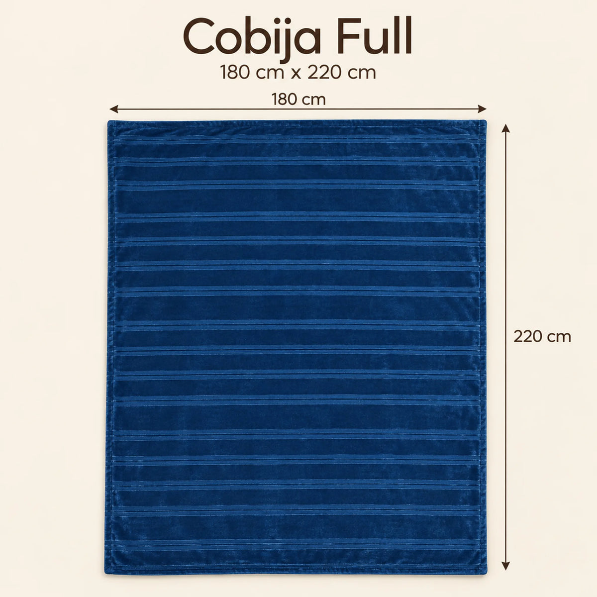 Frazada full azul marino de 180 x 220 cm con rayas en relieve – medidas: 180 x 220 cm