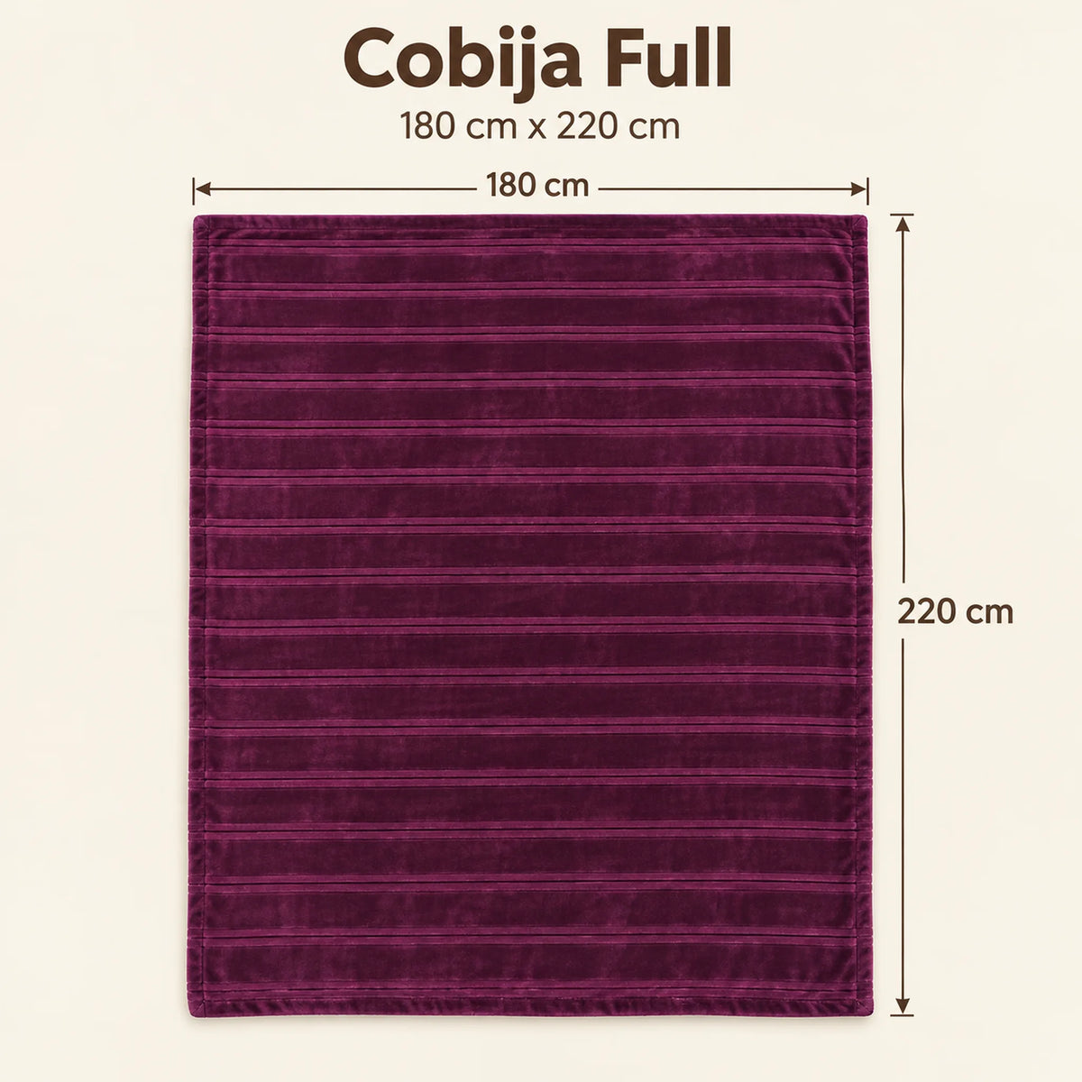 Frazada full morado de 180 x 220 cm con rayas en relieve – medidas: 180 x 220 cm