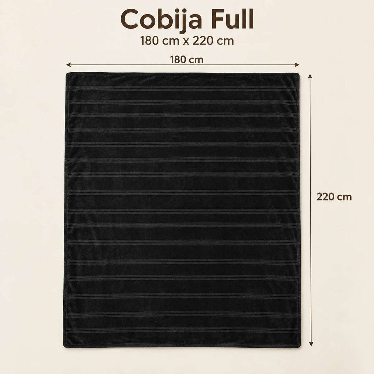 Frazada full negra de 180 x 220 cm con rayas en relieve – medidas: 180 x 220 cm