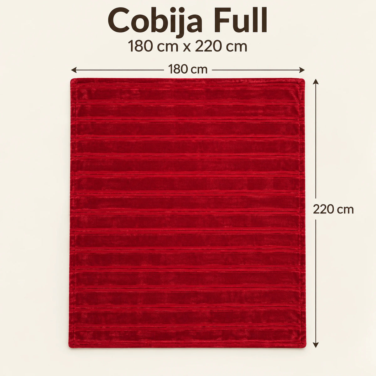 Frazada full roja de 180 x 220 cm con rayas en relieve – medidas: 180 x 220 cm