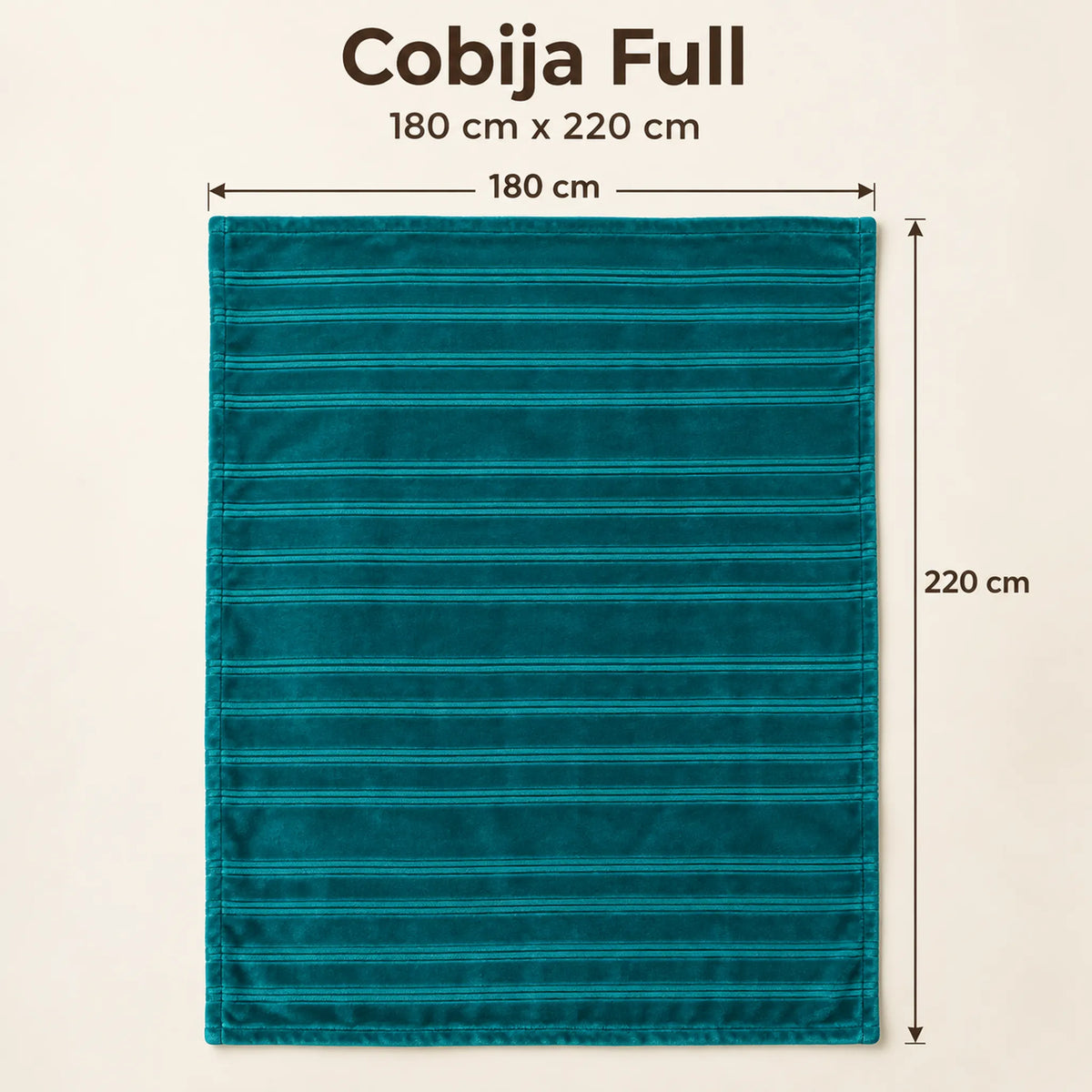 Frazada full turquesa de 180 x 220 cm con rayas en relieve – medidas: 180 x 220 cm