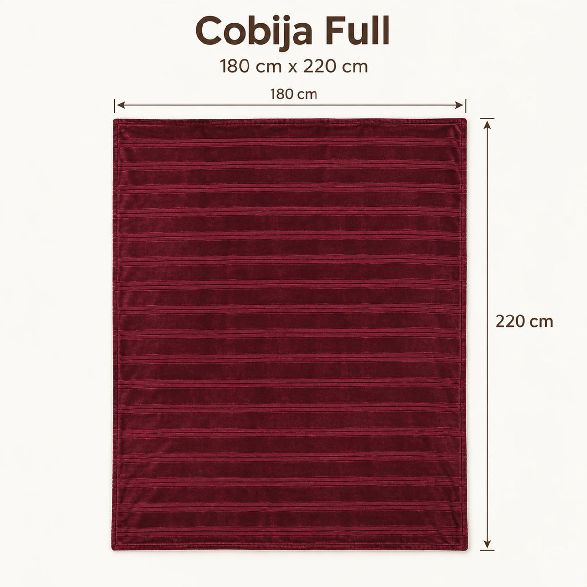 Frazada full color vino de 180 x 220 cm con rayas en relieve – medidas: 180 x 220 cm