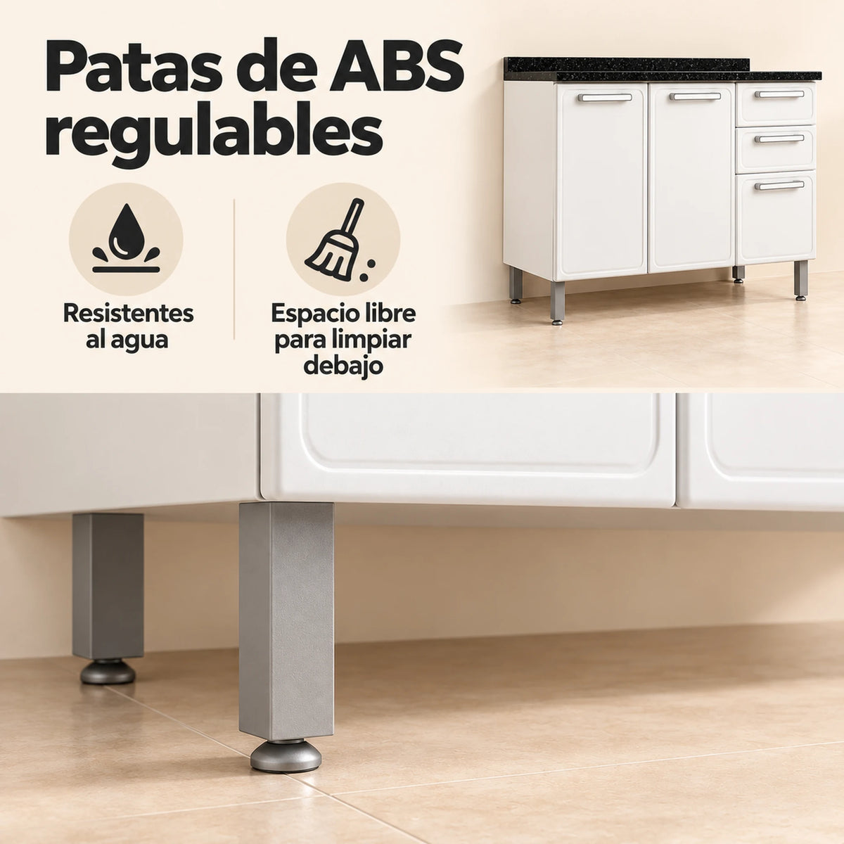 Gabinete de cocina de acero 120 cm – patas de ABS regulables y espacio libre debajo