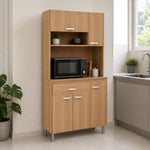 Gabinete de cocina grande en Madera Beige ambientado con microondas