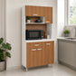 Gabinete de cocina grande en Blanco y Madera ambientado con microondas