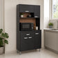 Gabinete de cocina grande en negro ambientado con microondas
